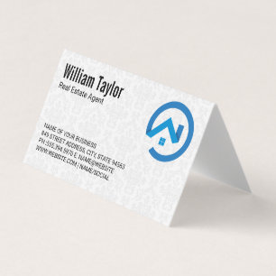 Modern Real Anwesen Blue Logo   Damask Muster Visitenkarten