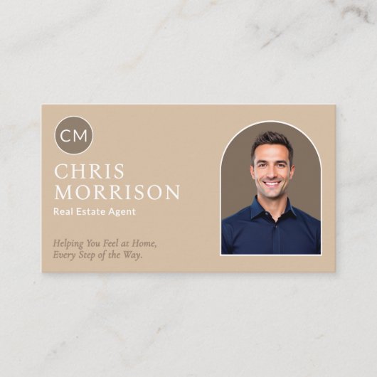 Modern Real Estate Agent Beige Professional Photo Visitenkarte (Vorderseite)