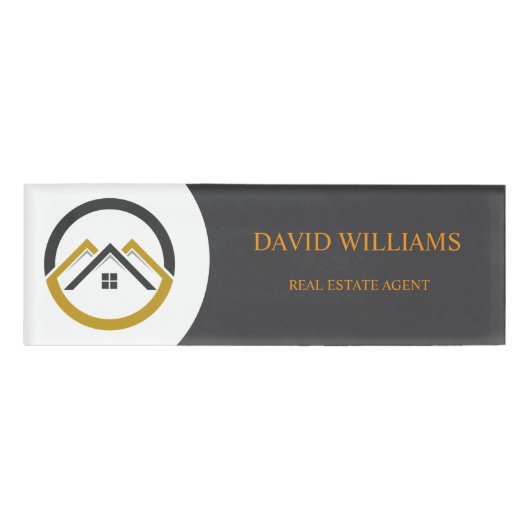 Modern Real Estate white and gold custom logo  Namenschild (Vorderseite)