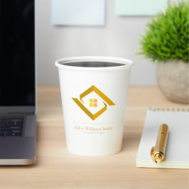 Modern Real Estate White and gold custom logo Pappbecher