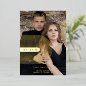 Modern Real Golden 2 Photos Trendy Geometric Arch Folieneinladung (Stehend vorne)