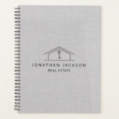 Modern Realtor Home Logo Gray Faux Linen Planer (Vorderseite)
