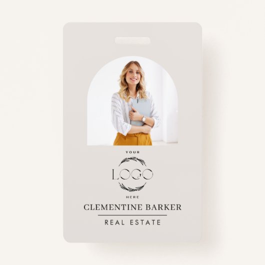 Modern Realtor Name Badge with Photo Arch Elegant Ausweis (Vorderseite)