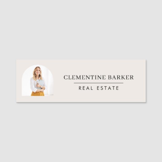 Modern Realtor Name Badge with Photo Arch Elegant Namensschild (Vorderseite)