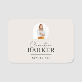 Modern Realtor Name Badge with Photo Arch Elegant Namensschild