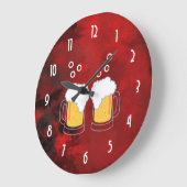 Modern Red Abstract with Beer Mugs Große Wanduhr (Winkel)