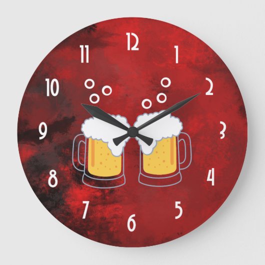 Modern Red Abstract with Beer Mugs Große Wanduhr (Vorderseite)