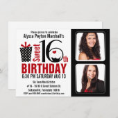 Modern Red and Black 2 Fotos Sweet 16 Party Einladung (Vorne/Hinten)