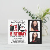 Modern Red and Black 2 Fotos Sweet 16 Party Einladung (Stehend Vorderseite)