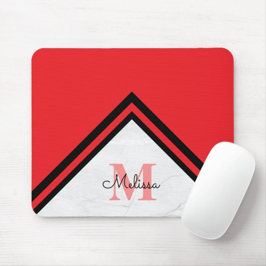 Modern Red and Black Chevron Name Monogram Mousepad (Mit Mouse)