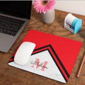 Modern Red and Black Chevron Name Monogram Mousepad