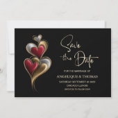 Modern Red and Gold Hearts Wedding Save the Date (Vorderseite)