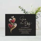 Modern Red and Gold Hearts Wedding Save the Date (Stehend Vorderseite)