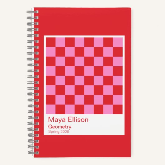 Modern Red and Pink Checkerboard Notebook Notizblock (Vorderseite)
