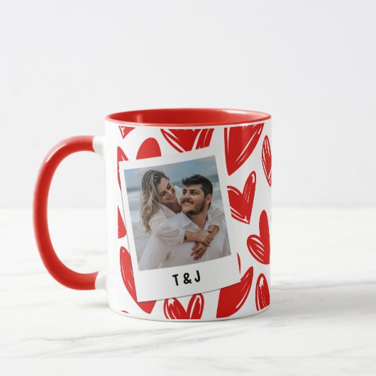 Modern Red and White Couple Photo Initial Tasse (Links)