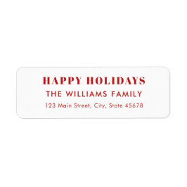 Modern Red and White Happy Holidays Return Address