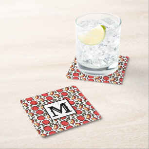 Modern Red Apple Muster Monogram Rechteckiger Pappuntersetzer