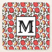 Modern Red Apple Muster Monogram Rechteckiger Pappuntersetzer (Vorderseite)
