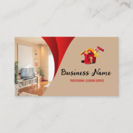 Modern Red Beige Cleaning Service Housekeeper Maid Visitenkarte
