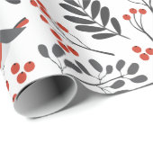 Modern Red Berry Christmas Bird Red Gray Geschenkpapier (Rolleneckpunkt)
