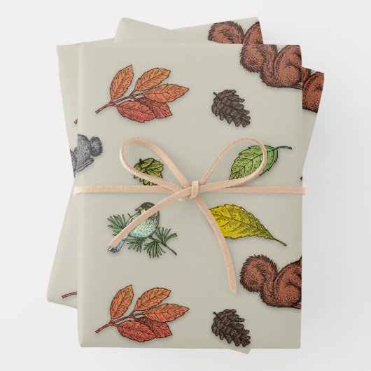 Modern Red Berry Christmas Bird Red Gray Wrapping Geschenkpapier Set (Beispiel)