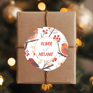 Modern Red Berry Holidays Bird Custom Runder Aufkleber
