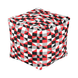Modern Red Black Geometric Polygon Pattern Pouf Hocker