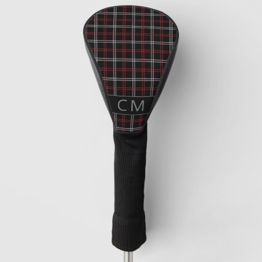 Modern Red Black Kariert Pattern Monogram Stilvoll Golf Headcover (Vorderseite)