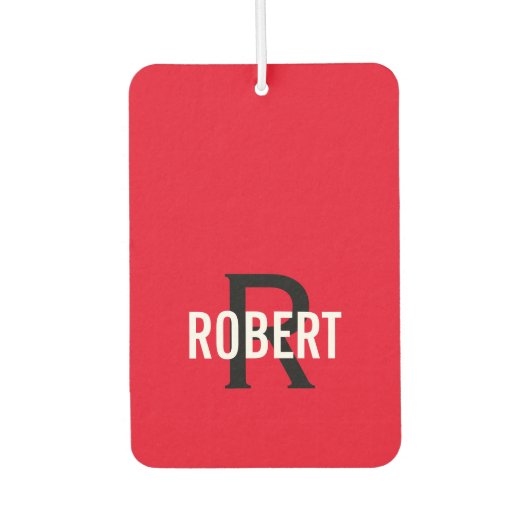 Modern red black monogram name autolufterfrischer (Vorderseite)