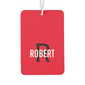 Modern red black monogram name autolufterfrischer (Rückseite)