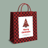 Modern red black plaid Christmas bag editable text Mittlere Geschenktüte