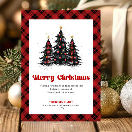 Modern Red Black Plaid Christmas Greeting Feiertagskarte