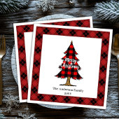 Modern Red Black Plaid Christmas Napkins Custom Serviette