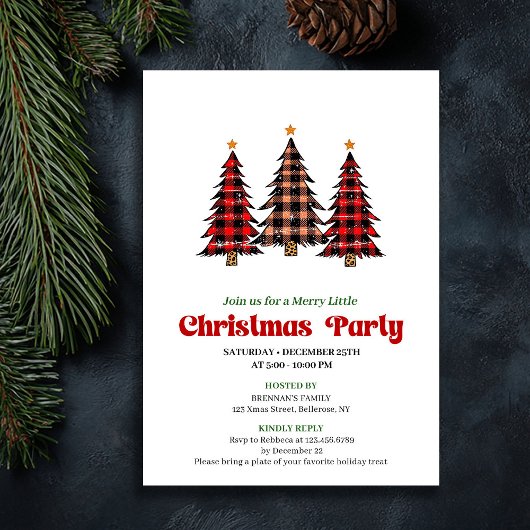 Modern Red Black Plaid Festive Editable Invite Einladung
