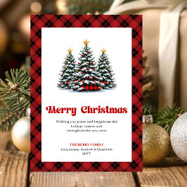 Modern Red Black Plaid Holiday Greeting Card Feiertagskarte