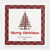 Modern Red Black Plaid Tree Christmas Napkins Serviette (Vorderseite)