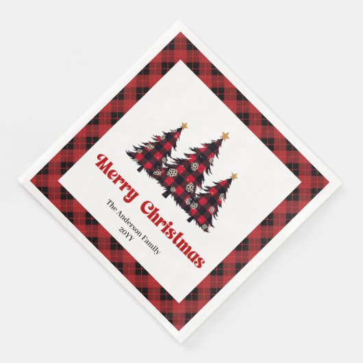 Modern Red Black Plaid Tree Napkin Custom Serviette (Ecke)