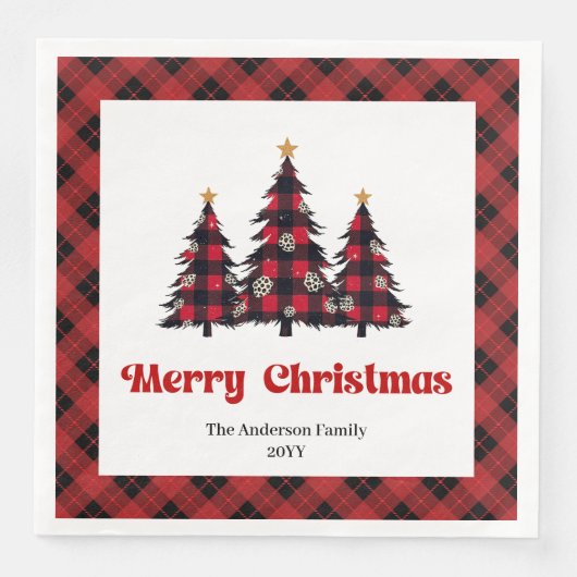 Modern Red Black Plaid Tree Napkin Custom Serviette (Vorderseite)