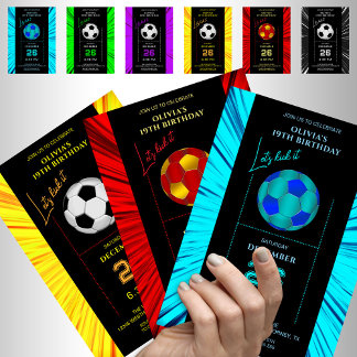 Modern Red  Black Soccer Birthday Invitation Card Einladung