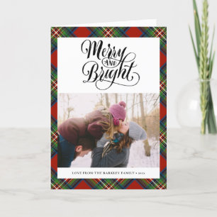 Modern Red Black Tartan Kariert Fun Script Feiertagskarte