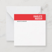 Modern Red Black White Trendy Minimalist Plain  Mitteilungskarte (Vorderseite)