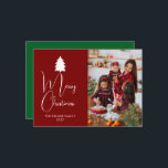 Modern Red Block Signature Merry Christmas Photo Feiertagskarte<br><div class="desc">Celebrate the season with this bold and modern Christmas design featuring a vibrant red color block and elegant signature typography. The clean minimalist layout perfectly frames your family photo,  creating a sophisticated and joyful greeting for all your loved ones.</div>