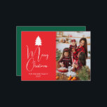 Modern Red Block Signature Merry Christmas Photo Feiertagskarte<br><div class="desc">Celebrate the season with this bold and modern Christmas design featuring a vibrant red color block and elegant signature typography. The clean minimalist layout perfectly frames your family photo,  creating a sophisticated and joyful greeting for all your loved ones.</div>
