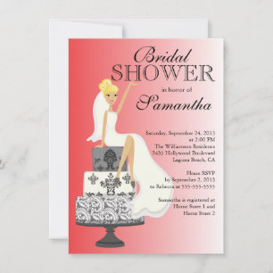 Modern Red Blonde Bride Bridal Dusche Einladung