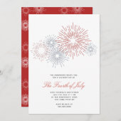 Modern Red & Blue Fireworks 4. Juli Party GRILLEN Einladung (Vorne/Hinten)