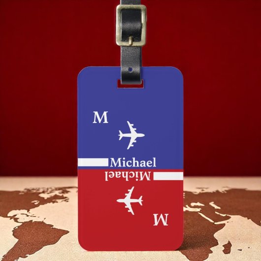 Modern Red Blue Gepäckanhänger mit Namen