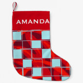 Modern Red Blue Kariert Pattername Kleiner Weihnachtsstrumpf (Vorderseite)