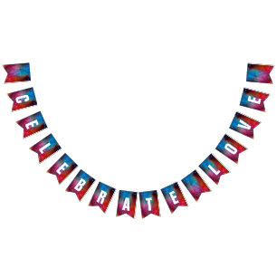 Modern Red & Blue Ombre Bokeh Lights & Typografie Wimpelkette