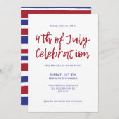 Modern Red Blue Stripes 4. Juli Unabhängigkeit Einladung (Vorne/Hinten)
