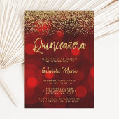 Modern Red Bokeh Gold Glitzer Quinceanera Einladung